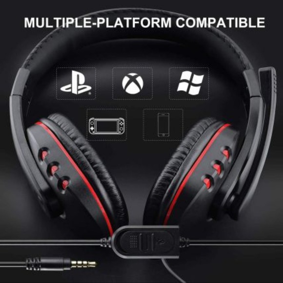 Pro Gamer Headset For PS4 PlayStation 4 Xbox One & PC Computer Red Headphones - Picture 2 of 7